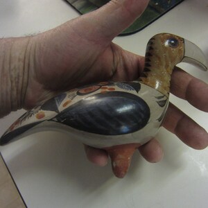 Vintage Mexican Folk Art Bird, Hand Made Painted Pottery