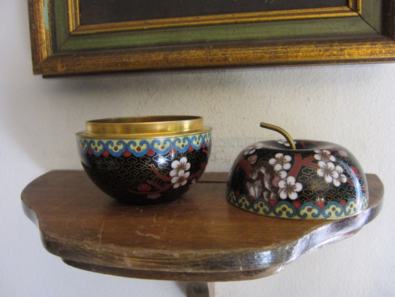 Vintage Apple Trinket Box, Paperweight Cloisonne … - image 2