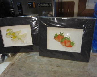 Watercolors By Mari Bingham, Raised Fruit, Pair, Strawberry Banana, Please Read Description