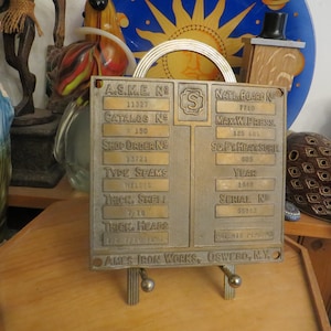 Brass Builder’s Plate Ames Iron Works 1948, Vintage