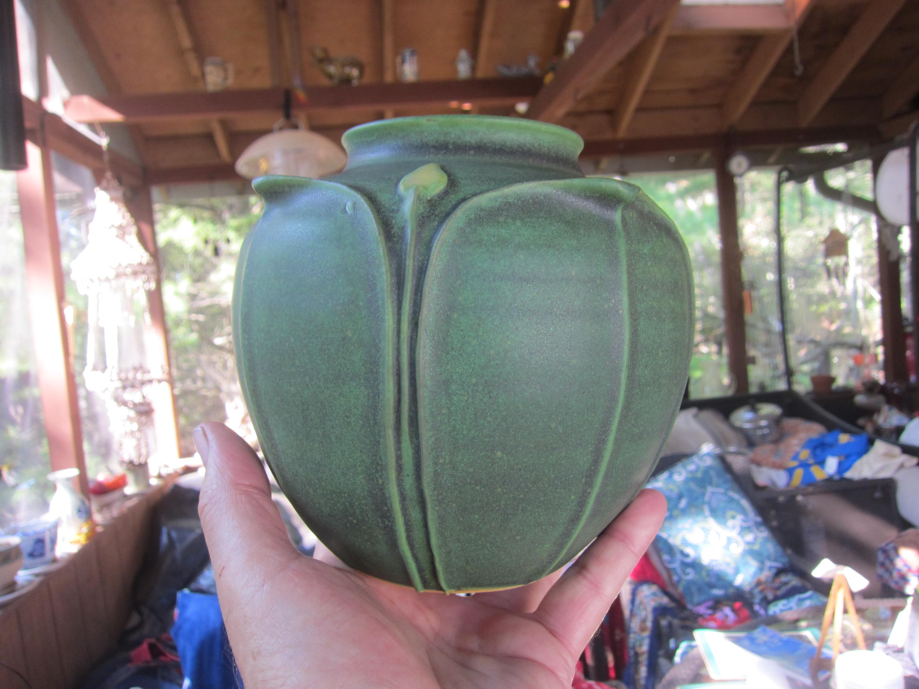 Beautiful Jemerick Studio Pottery Matte Green Flower Vase, Please