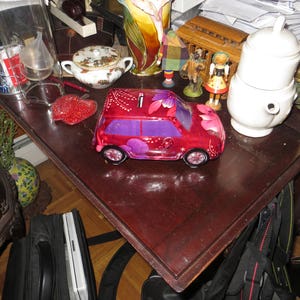 Mini Cooper Colorful Car Bank w/ plug, pottery, change coins storage, Please Read Description