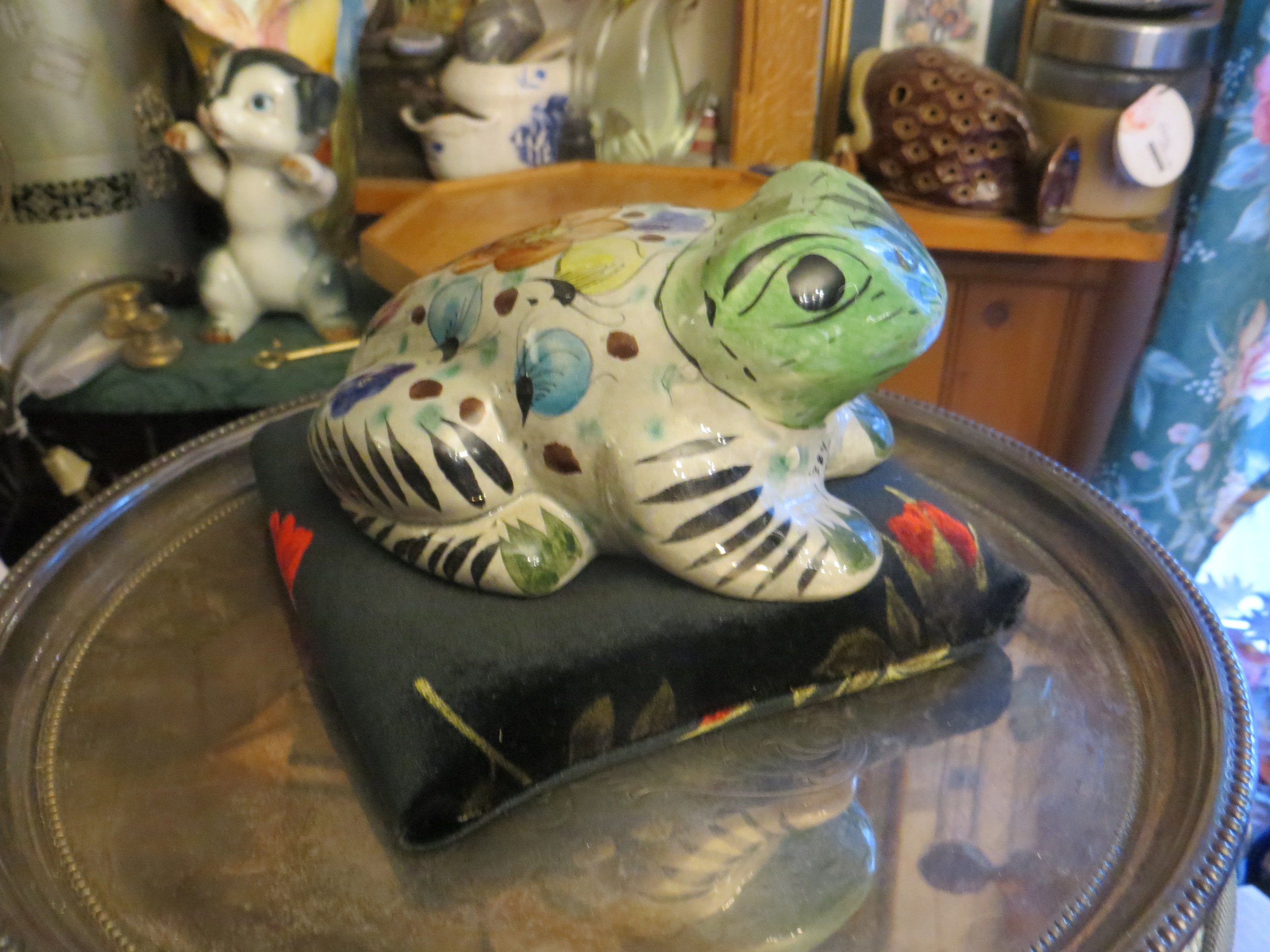 Vintage Mexican Folk Art Frog, Hand Made Painted Pottery,, Please