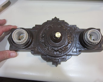 Art Deco 1920s - 1930s Flush Mount Ceiling 2 Light Fixture, Please Read Description