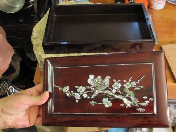 Vintage Japanese Wooden Box With Inlaid MOP Top - Etsy