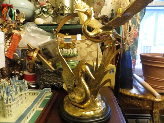 Swans Sculpture, Wildwood Accents 97033 , Figurines, Brass