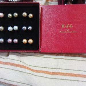 Kenneth J Lane Simulated Pearl Earring Set, Original Box