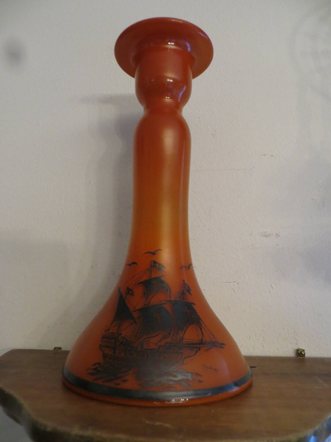Vintage Art Glass Candlestick Holder Nautical Sailing Ship Etsy