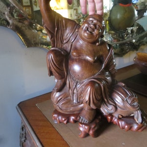 Large Buddah Statue Figurine Wooden Carved Decorative Vintage Antique