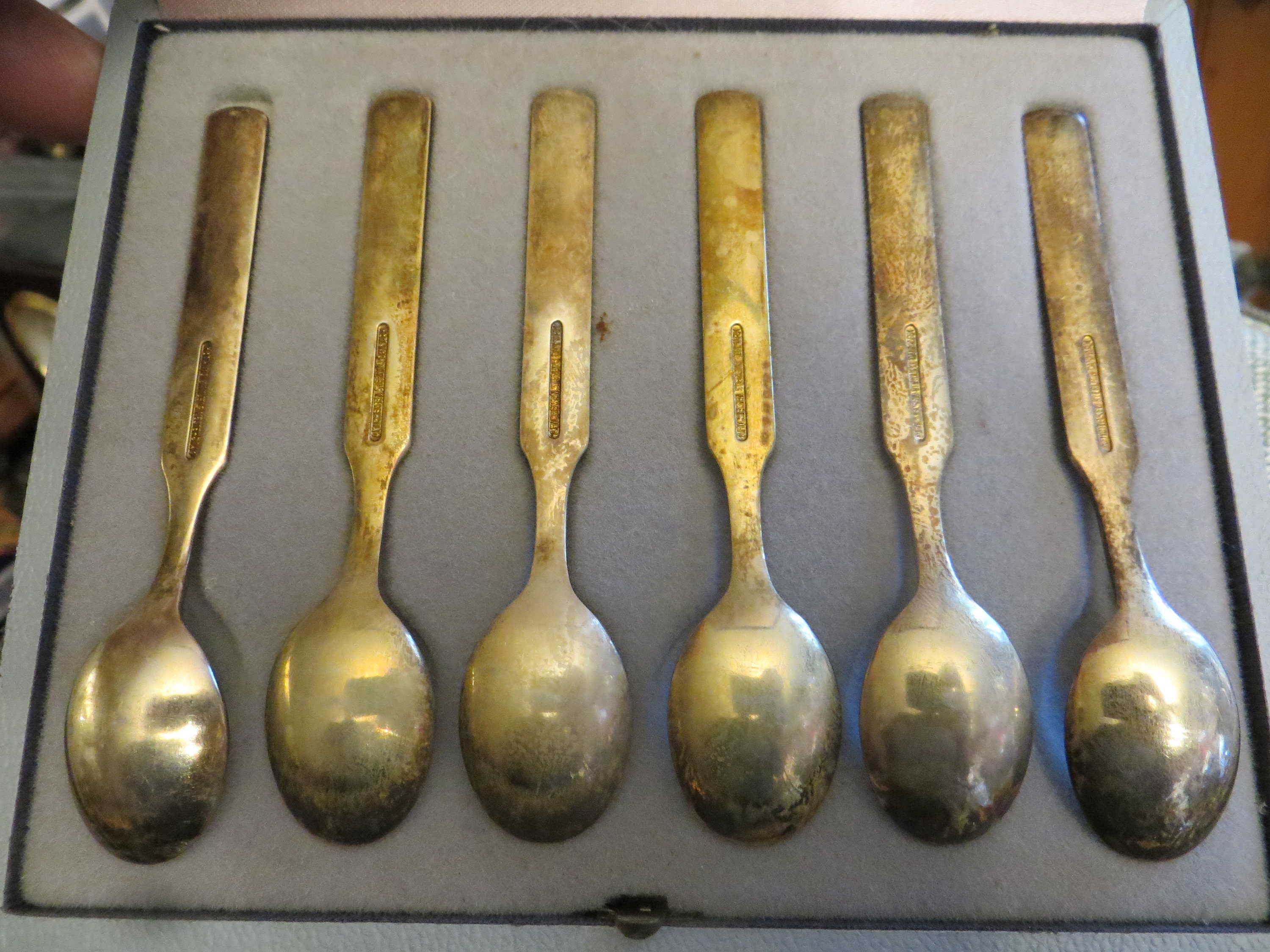 Danish A. Michelsen Sterling Silver Enamel Boxed 6 Spoons, Please