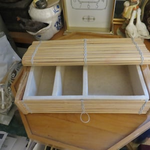 Vintage Wicker Wooden Jewelry Box, Lidded