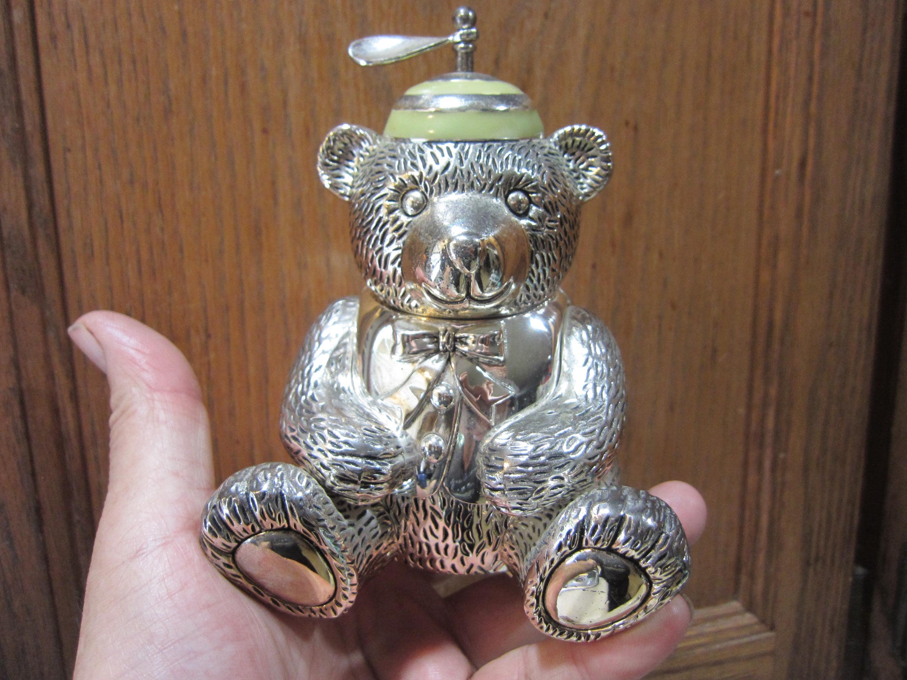 Vintage Silver-plated Reed and Barton Teddy Bear Bank, Please Read