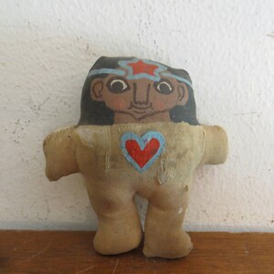 Old stuffed toy doll with hearts, miniature native Indian signed dated 72
