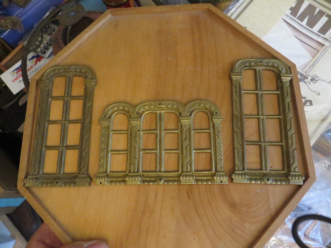 Antique Brass Bronze Clock Embellishments 3 Section Wood Etsy