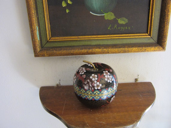 Vintage Apple Trinket Box, Paperweight Cloisonne … - image 9