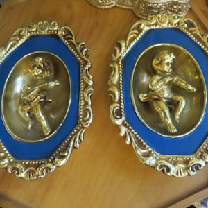 Pair of Vintage Musical Cherub Angels with Mandolin and Violin