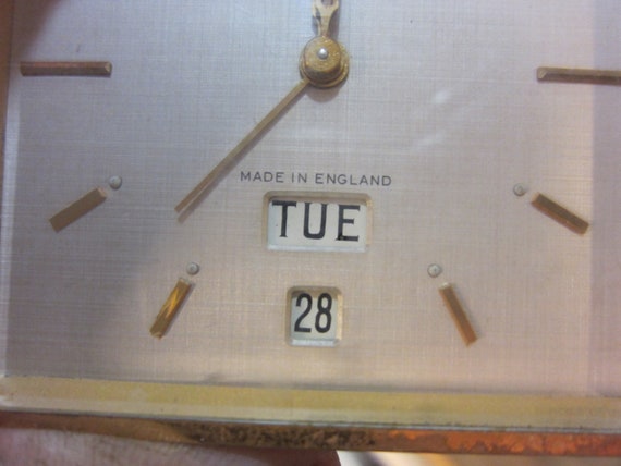Vintage Tiffany & Co. Clock, Onyx and Brass Swiss 8 Day W/ Day