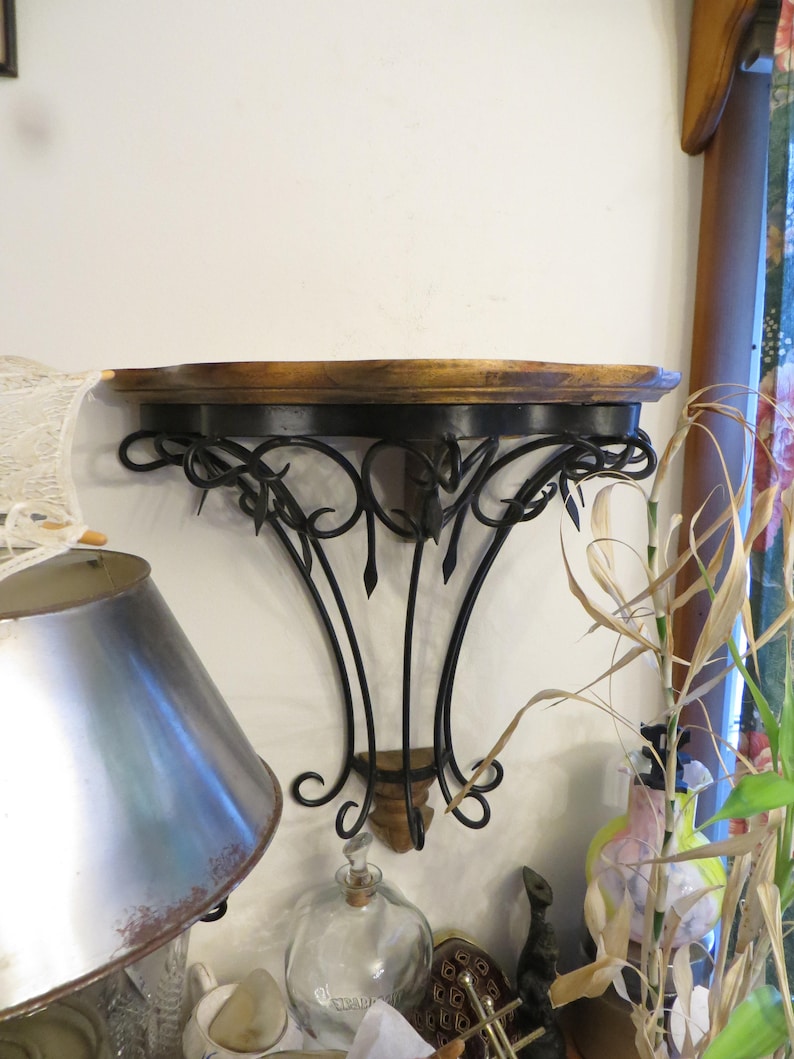 Wrought Iron and Wood Shelf Ornate Heavy Vintage. Etsy