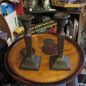 Antique Vintage Bronze Copper Wash Candlesticks