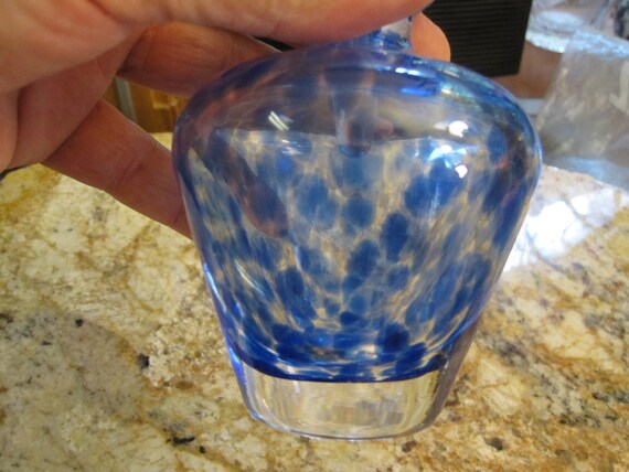 Vintage Deep Blue Clouds Art Glass Perfume Bottle - image 8