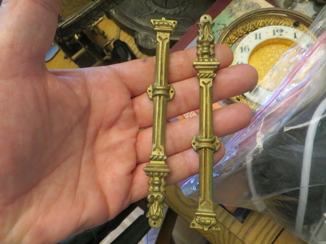 Antique Brass Bronze Clock Embellishments, Pair Projects Parts, Vintage