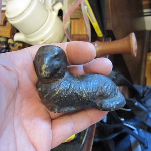 Antique bronze sheep sculpture figuring 1 1/4 pound 3 1/4&quot; long