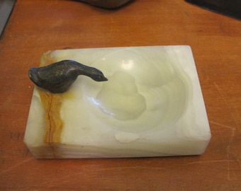 Bronzed Duck and Stone Mid Century Trinket Tray, Vintage, Please Read Description