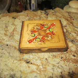 Pyrography Burnt Wood Trinket Box