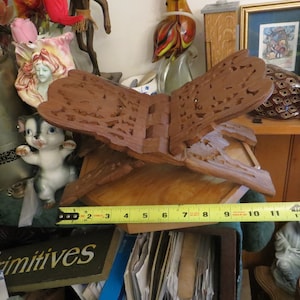 Book Display Book Stand, Carved Wood Folding, Ornate Vintage.