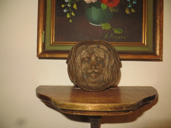 Vintage Bronze Dog Head Trinket Tray, Ring Dish - image 7