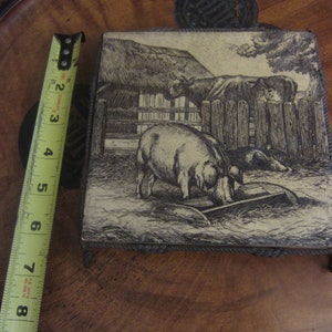 Original 19th Century Minton Tile, 6 X 6 Inch Glazed Ceramic Farm Scene Tile