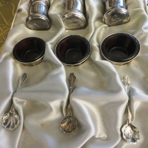 Condiment Sterling Silver Salt Cellars, Salt Shakers & Spoons in Original Box