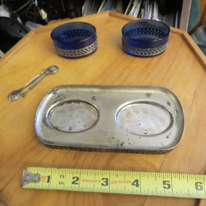 Continental Silver Salt Cellar, Cobalt 800 Silver Condiment Cellar w/ Spoons