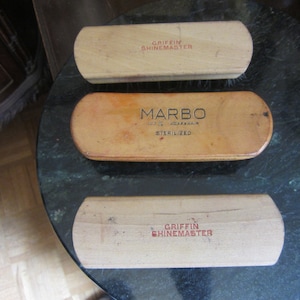 Shoe shine Brushes, lot of 3 Marbo, Griffin Shinemaster, vintage