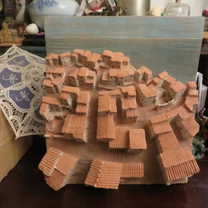 Terracotta Village Wall Plaque, Sandicast, Sandra Blue, 1988, vintage