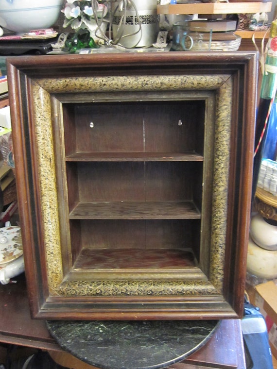 Antique Wood Wall Cupboard Shadow Box Hanging Shelf Art Frame Etsy