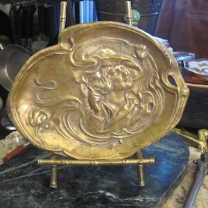 Art Nouveau Metal Lady Pin Tray, Heavy Metal Footed