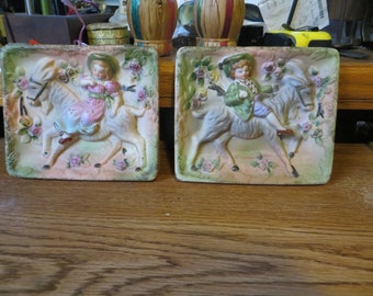 Ceramic Bisque 1940's Wall Plaques Victoria 5" x 6",