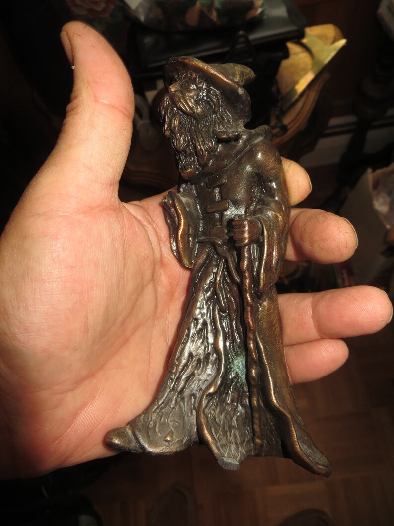 Bronze Wizard Statue Sculpture Signed Vintage Etsy