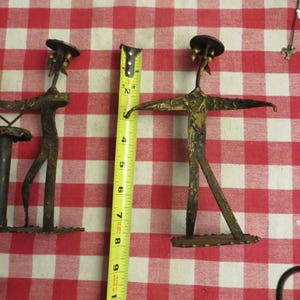 Metal musical dancing drummer figurines, sculpture dancer drumming signed