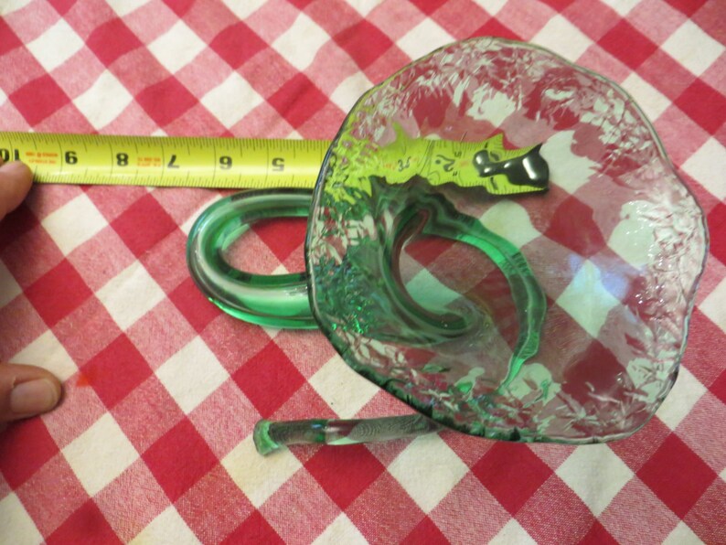 Vintage Green Glass Vase Swirl Stem Trumpet Hand Blown