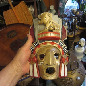 Vintage Pottery Mask, Mayan Aztec Tribal