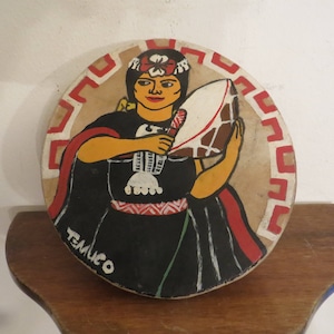 Vintage Tribal Native Drum, signed, hand painted