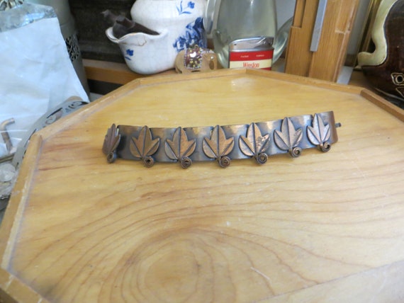 Rebale Copper Tone Bracelet, Vintage with Leaves  - image 1