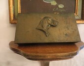 Vintage Silvercrest Bronze Arts Crafts Box with Dog Motif, Wood Lined