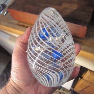 White Swirl Glass Paperweight w/ Fantastic Inner Designs Vintage