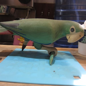 Mid Century Hard Wood Parrot Figurine, Hand Carved Cockatoo