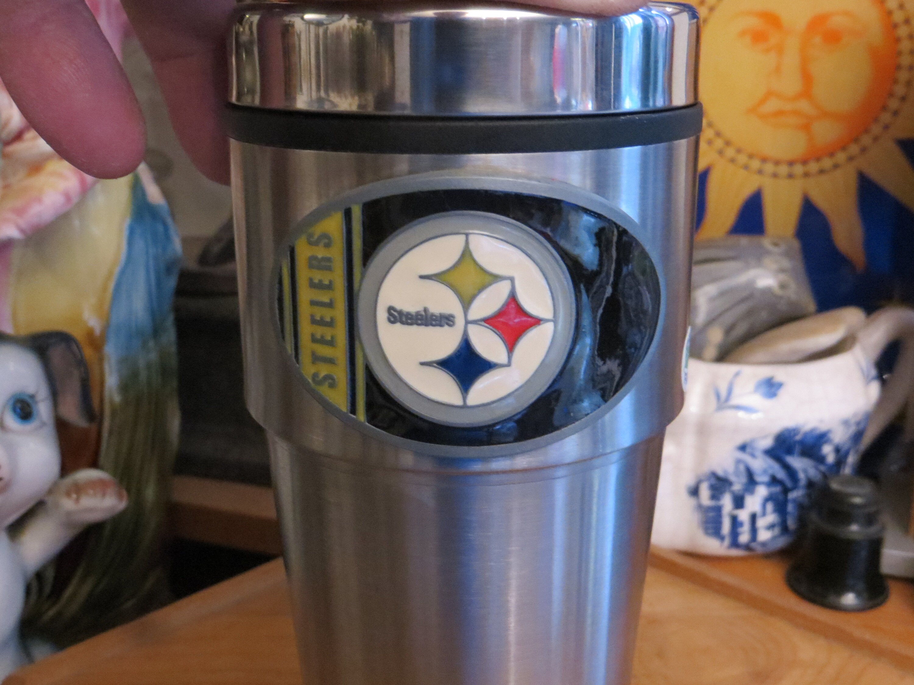 Vtg Steelers Refillable Pittsburgh Plastic Travel Thermos Mug Handle BETRAS  USA