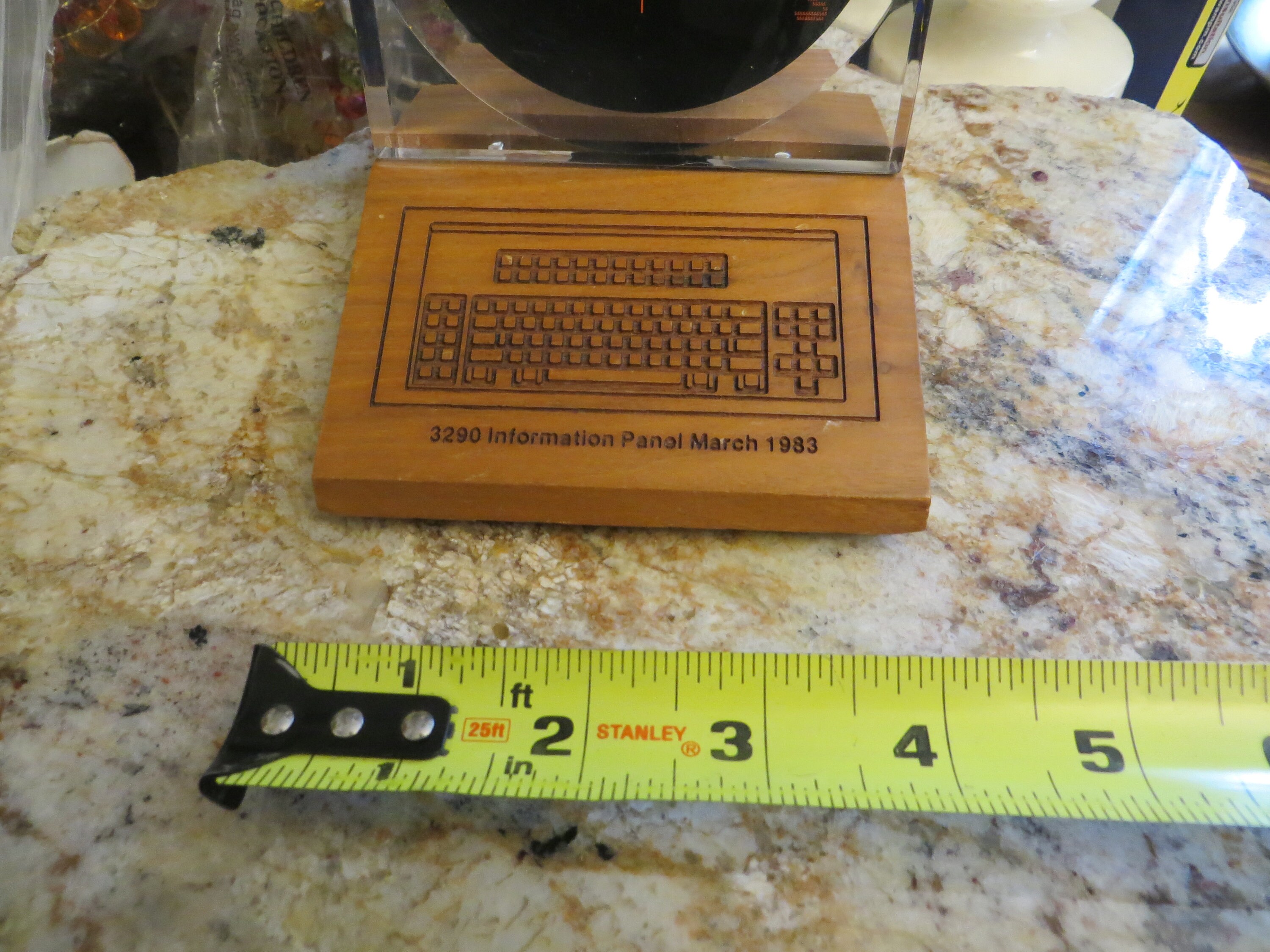 3290 Information Panel Acrylic Clock, Wood Keyboard, Working, 1983