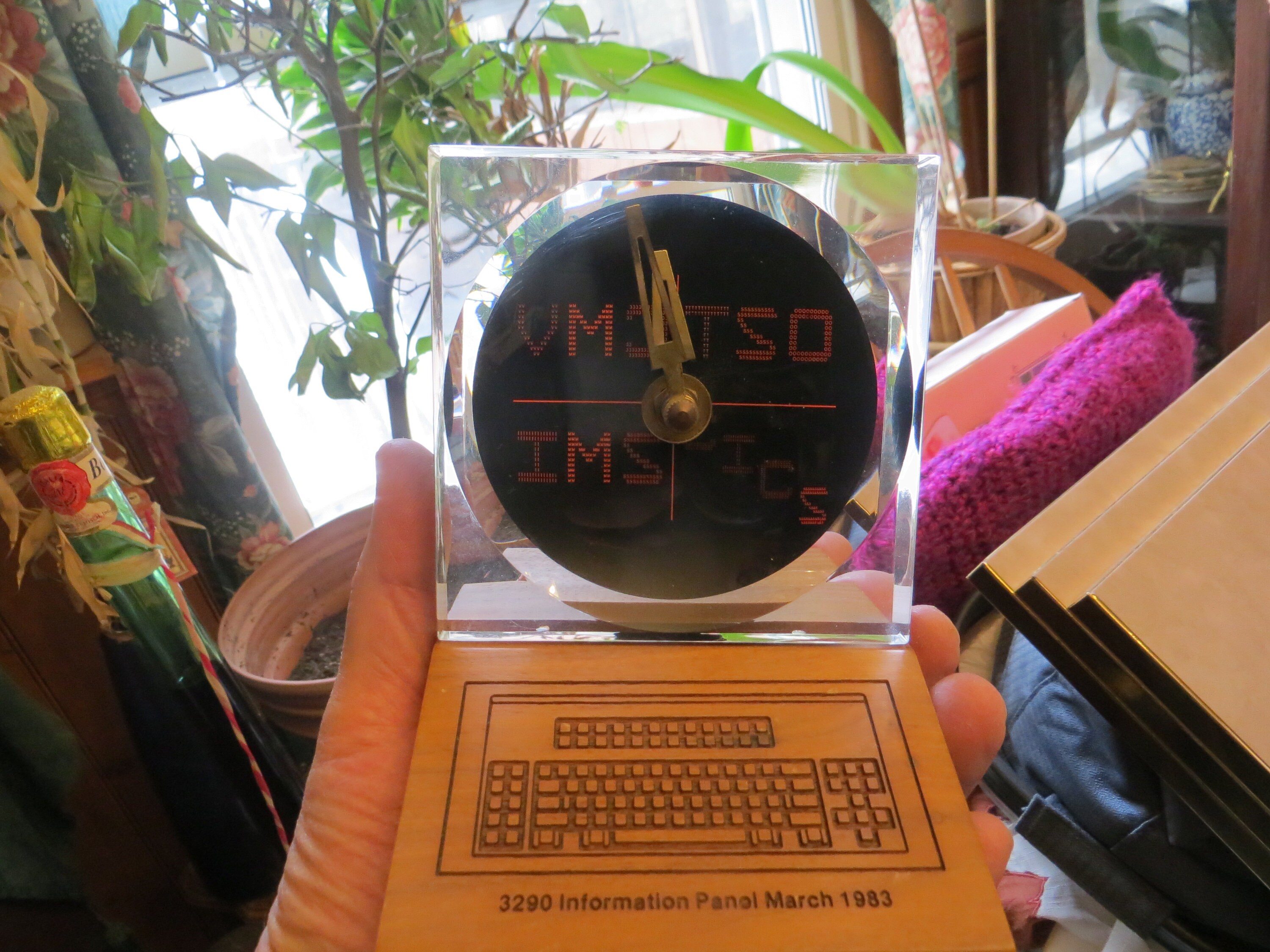 3290 Information Panel Acrylic Clock, Wood Keyboard, Working, 1983 Ibm Retro, Rare, Please Read Description
